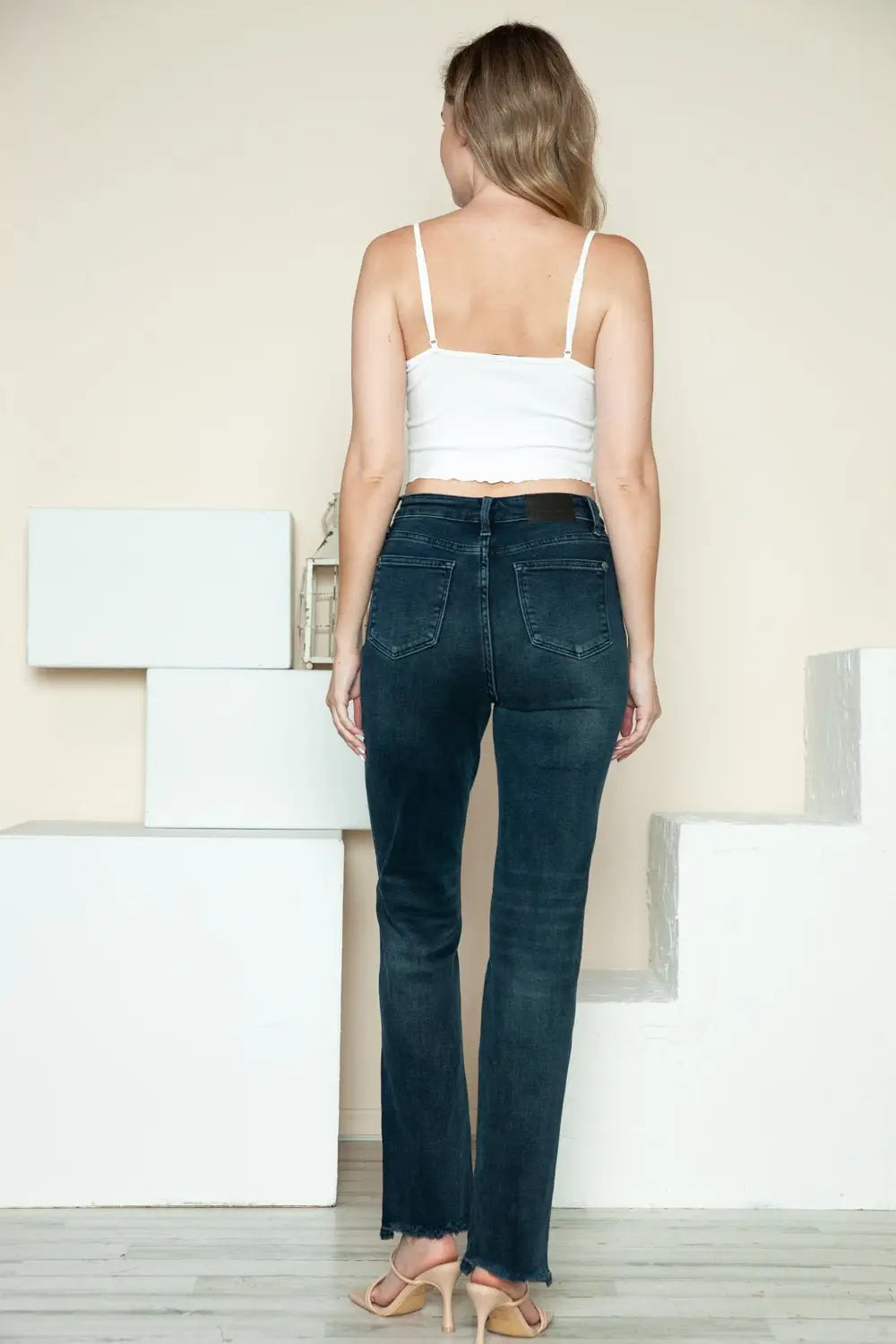 Button Fly Hem Destroy Straight Jeans - Straight Jeans