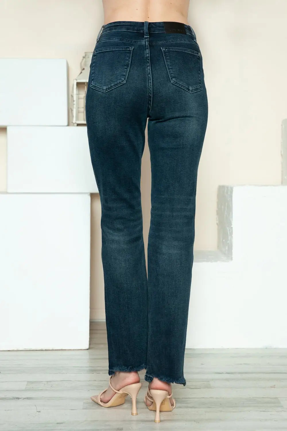 Button Fly Hem Destroy Straight Jeans - Straight Jeans