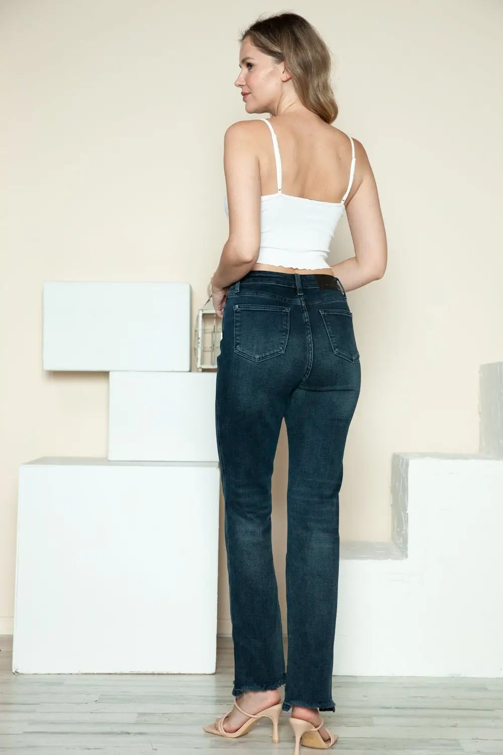 Button Fly Hem Destroy Straight Jeans - Straight Jeans