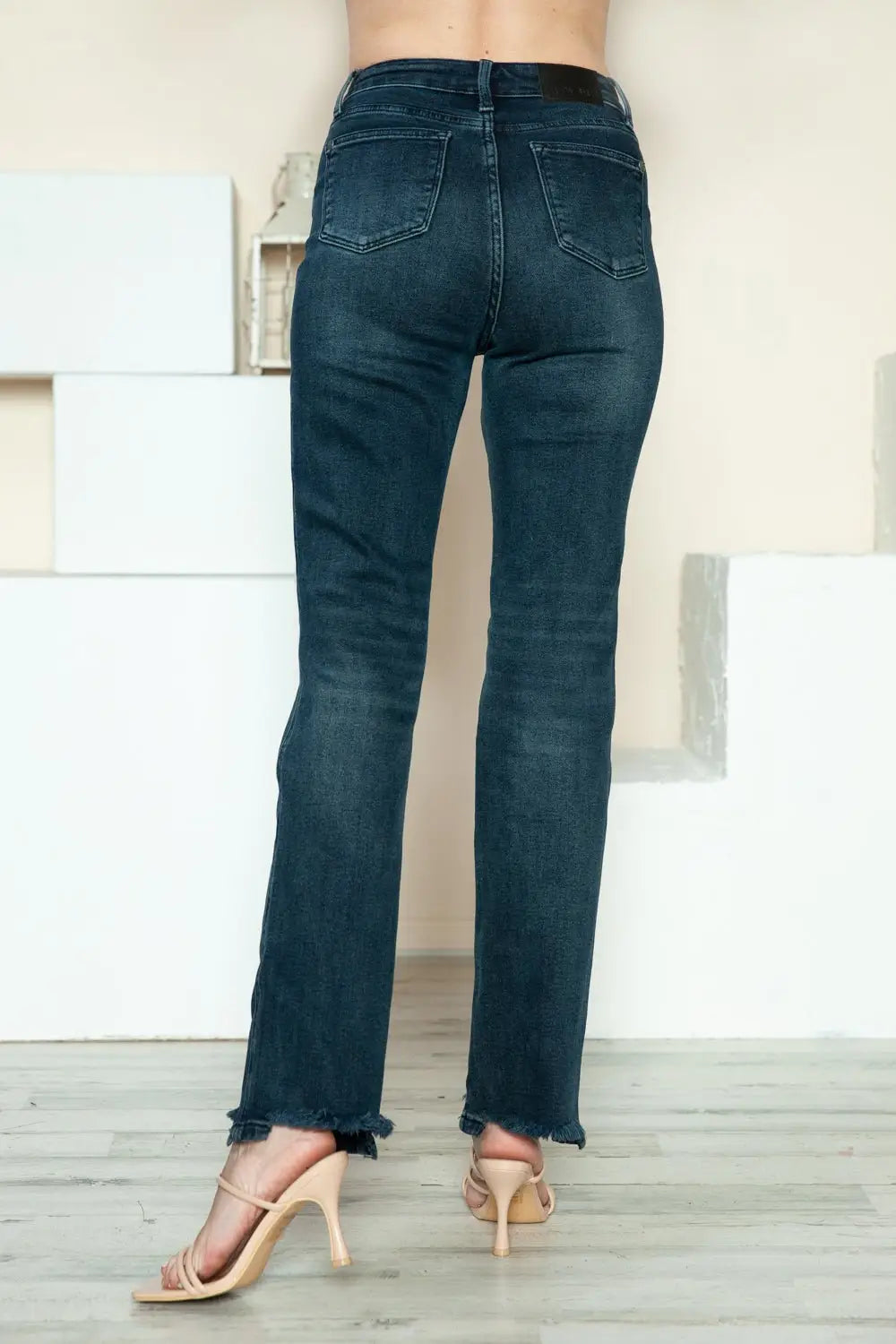 Button Fly Hem Destroy Straight Jeans - Straight Jeans