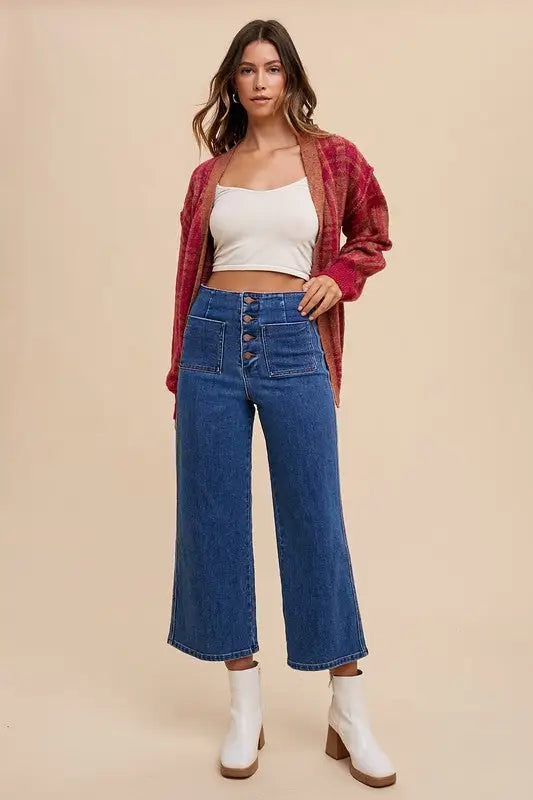 Button Fly High Waist Cropped Jeans - Eclectage