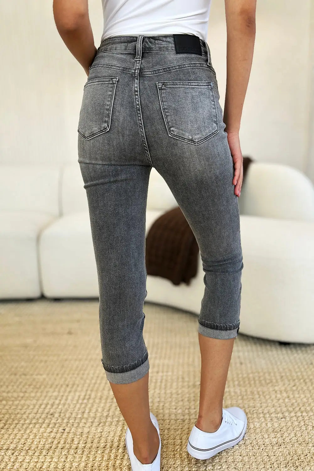 Button Fly High Waist Cuffed Capris - Eclectage