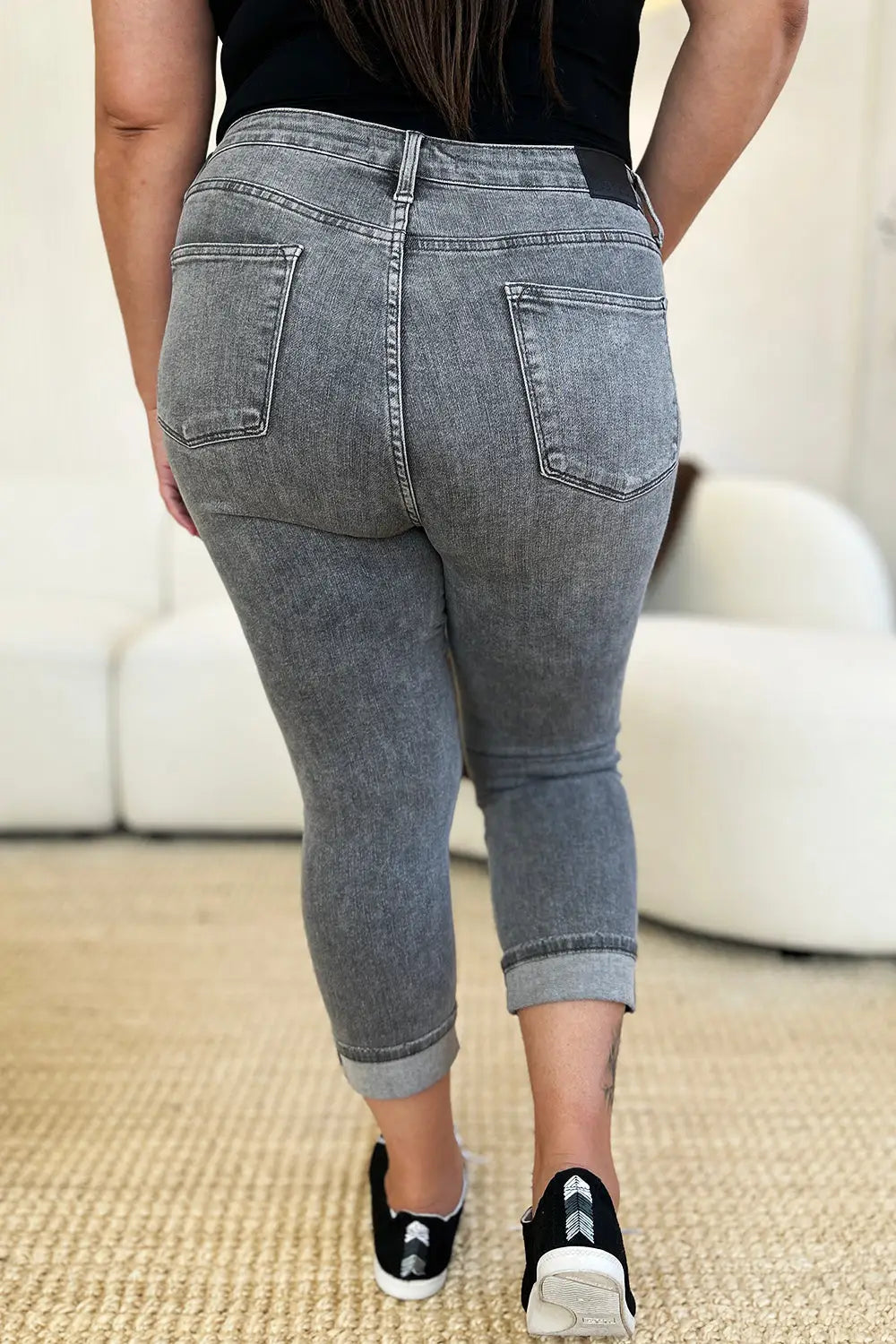 Button Fly High Waist Cuffed Capris - Eclectage