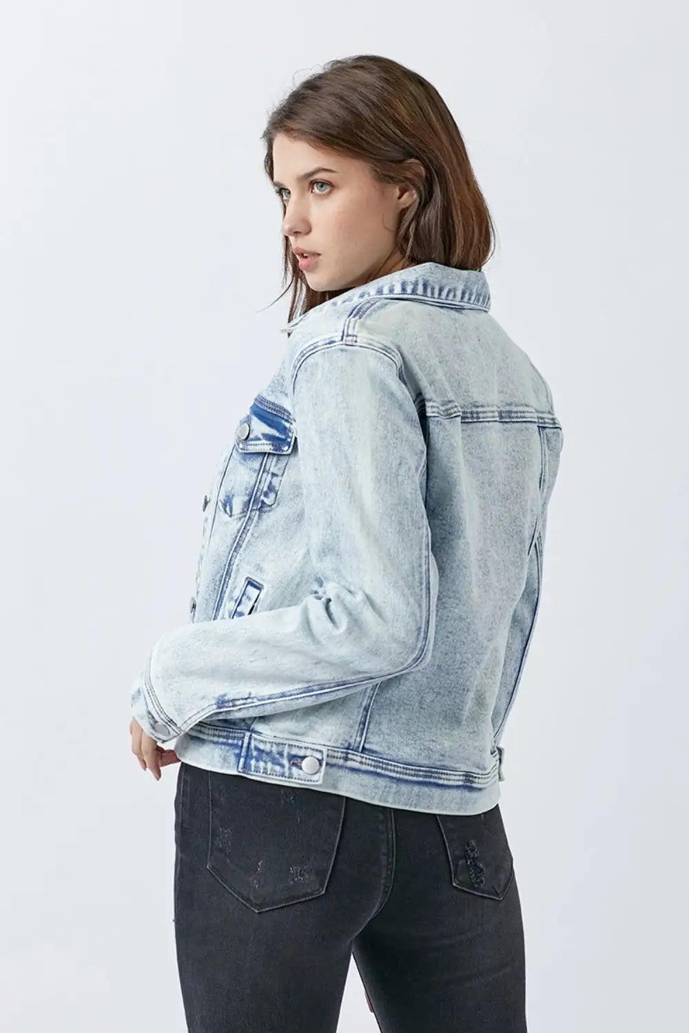 RISEN Button Up Washed Denim Jacket - Eclectage