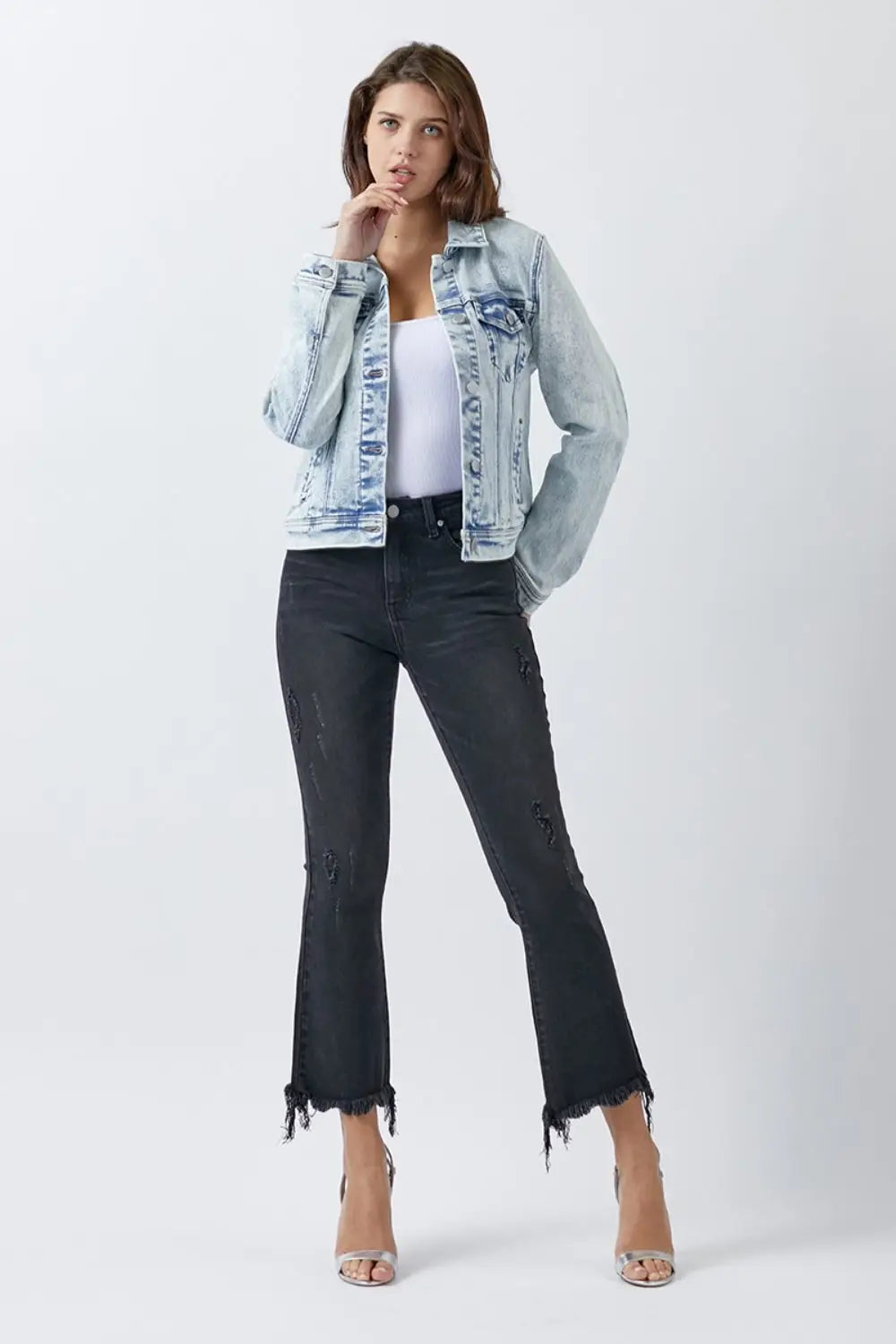RISEN Button Up Washed Denim Jacket - Eclectage