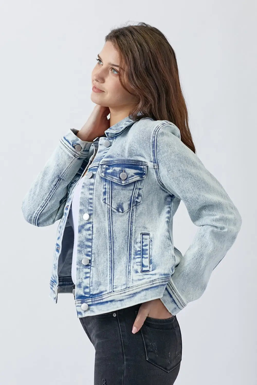 RISEN Button Up Washed Denim Jacket - Eclectage