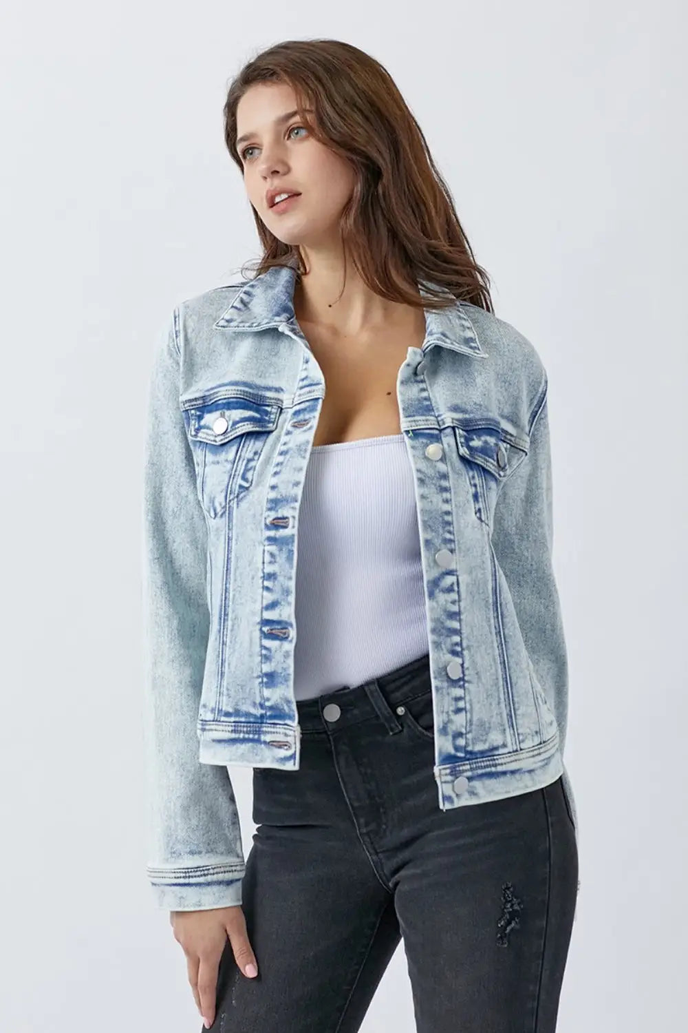 RISEN Button Up Washed Denim Jacket - Eclectage