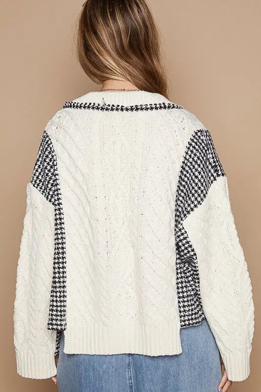 Cable-Knit Plaid Cardigan - Eclectage