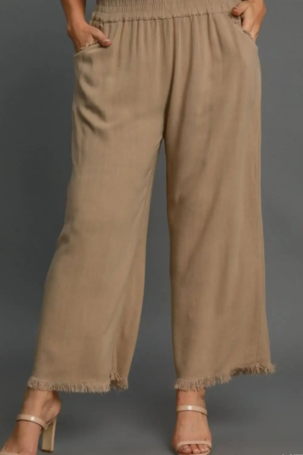 Camel Linen Blend Wide Leg Pants - Eclectage