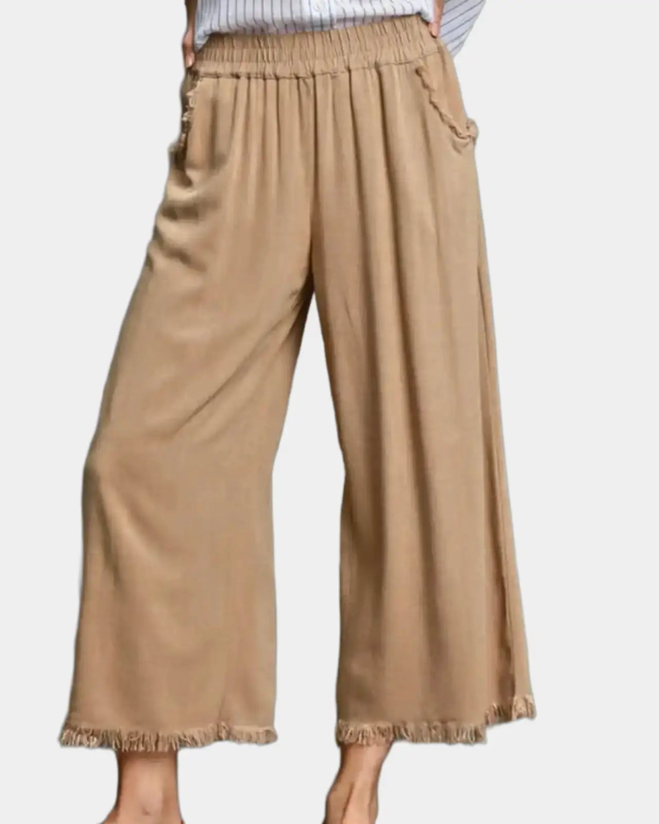 Camel Linen Blend Wide Leg Pants Camel / S Pants