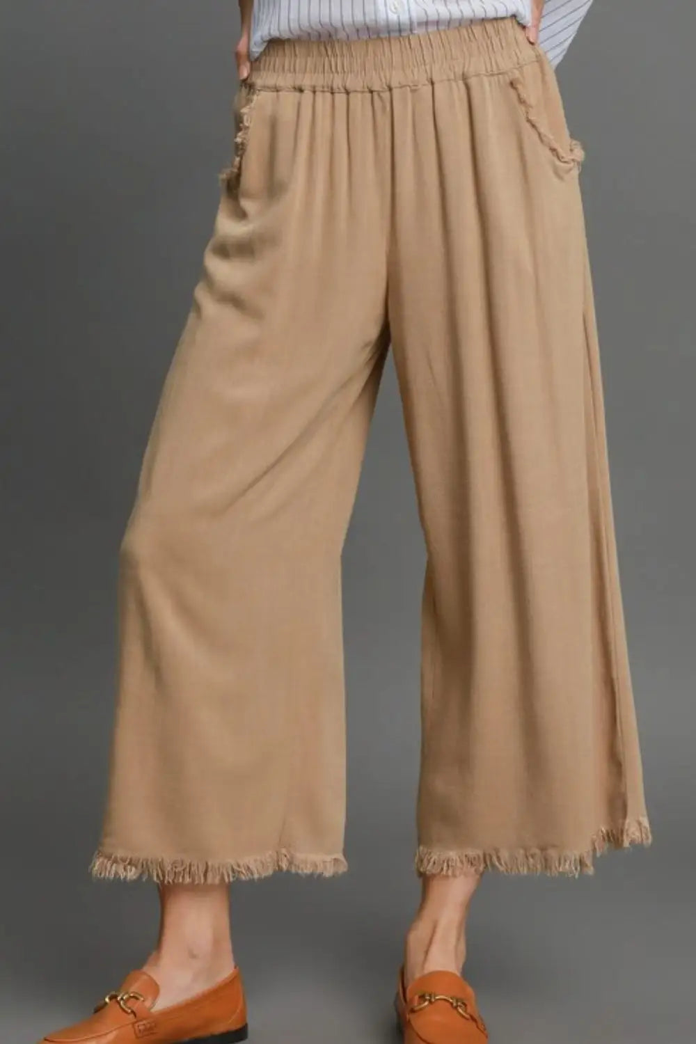 Camel Linen Blend Wide Leg Pants - Eclectage