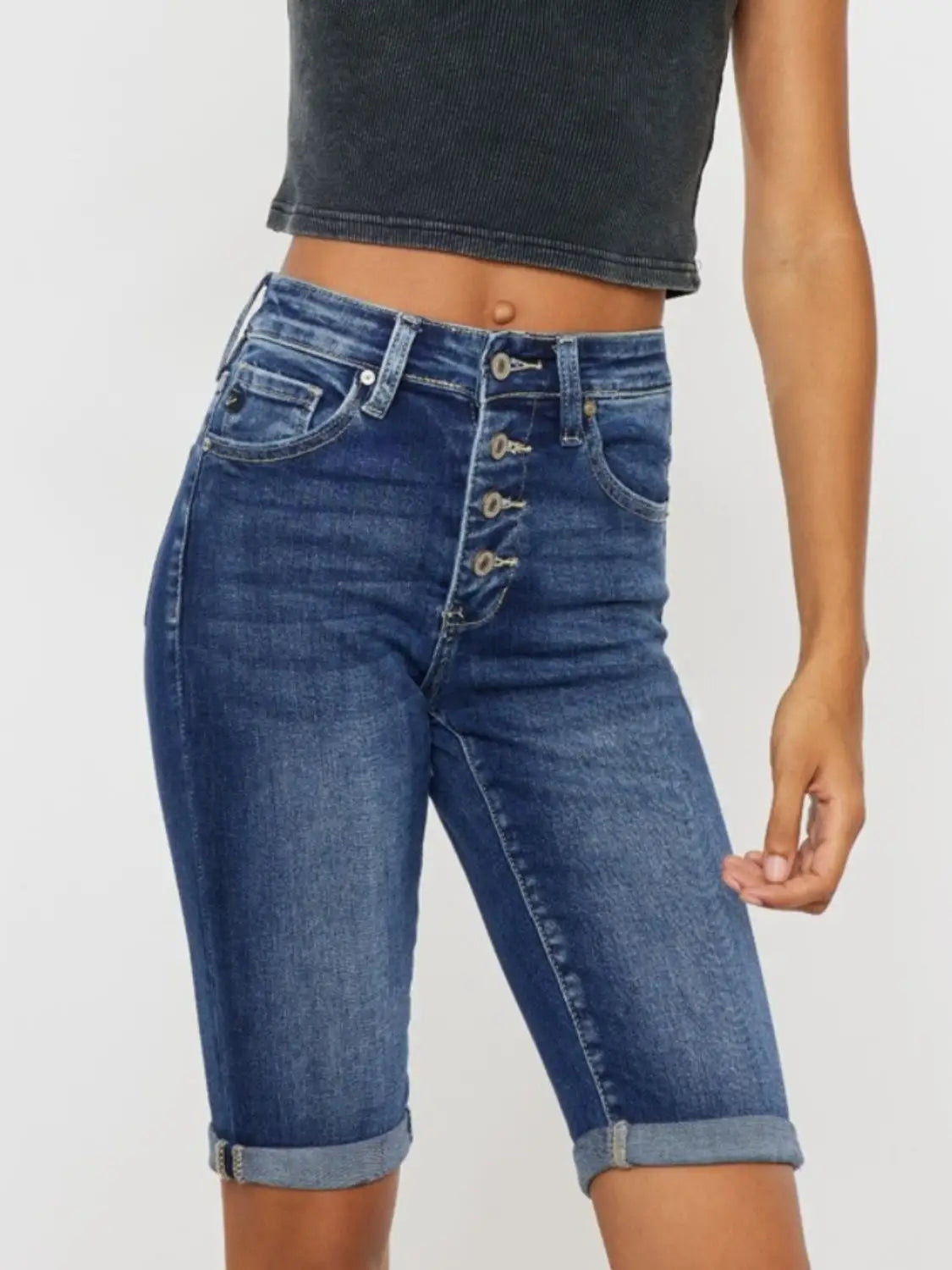 Cat's Whiskers Button Fly Denim Shorts - Denim Shorts