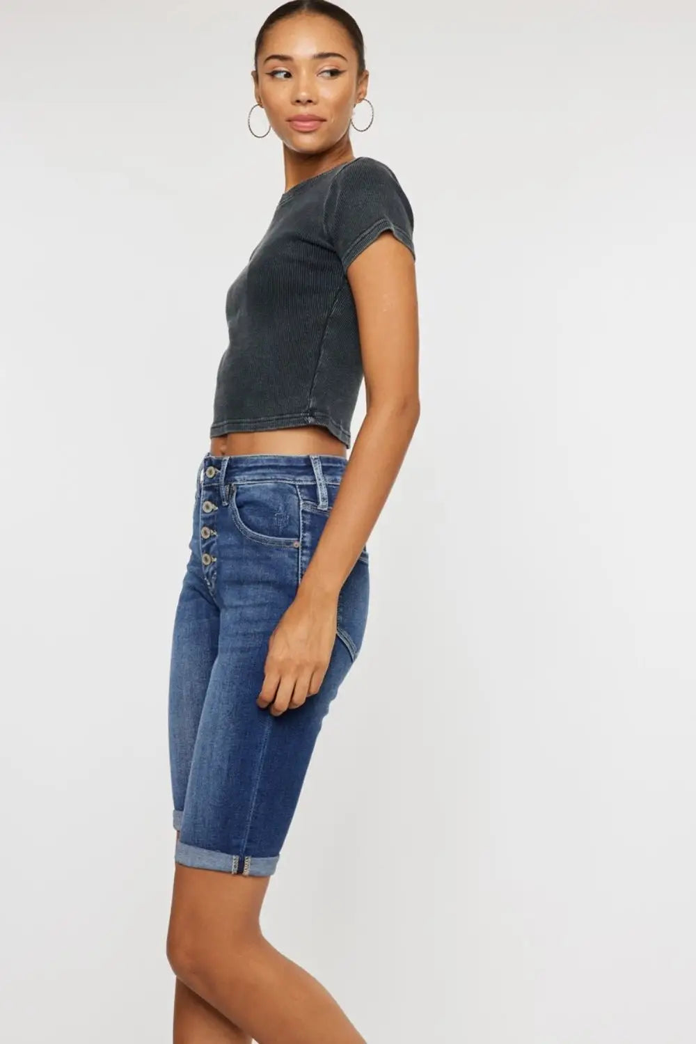Cat's Whiskers Button Fly Denim Shorts - Denim Shorts