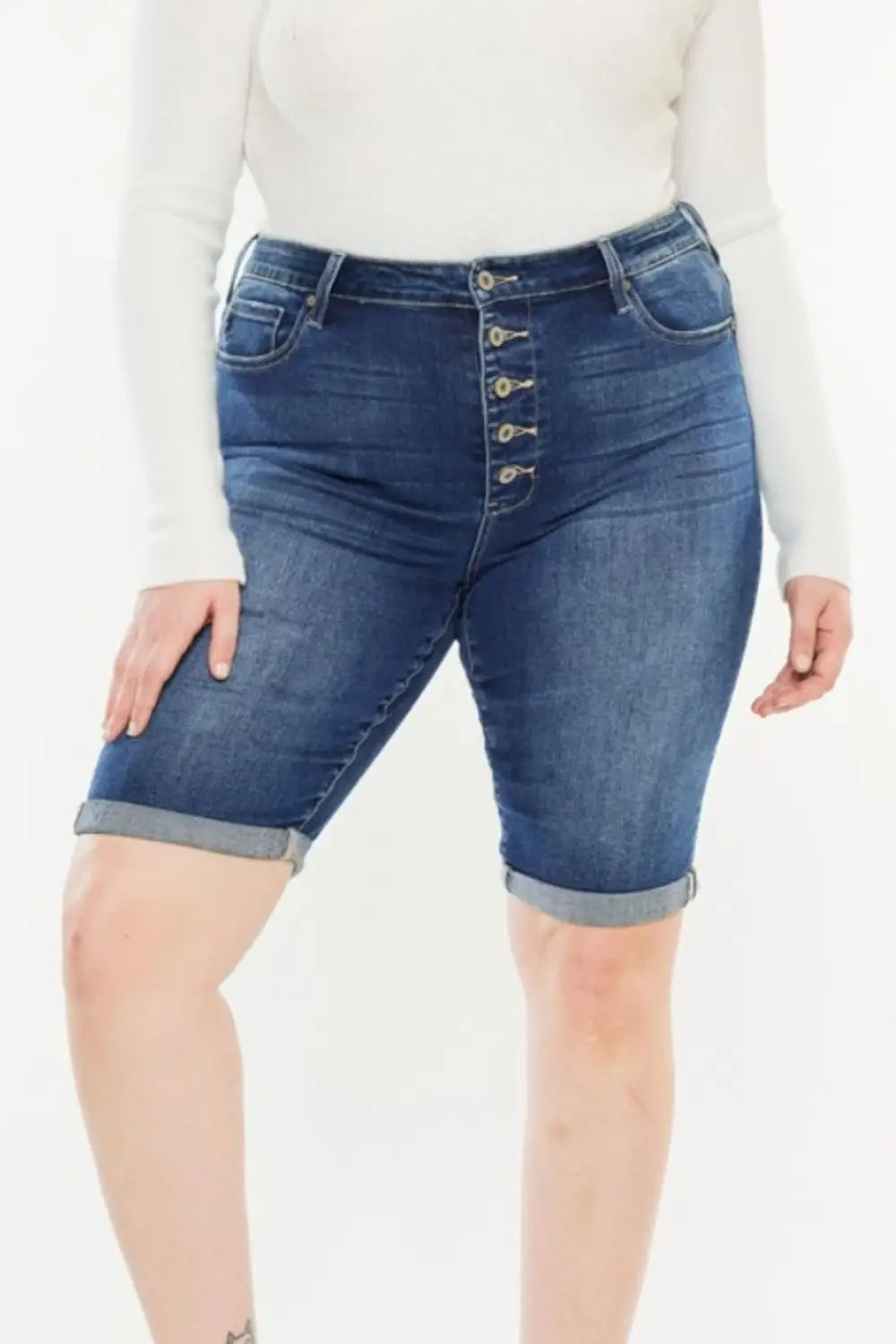 Cat's Whiskers Button Fly Denim Shorts - Denim Shorts