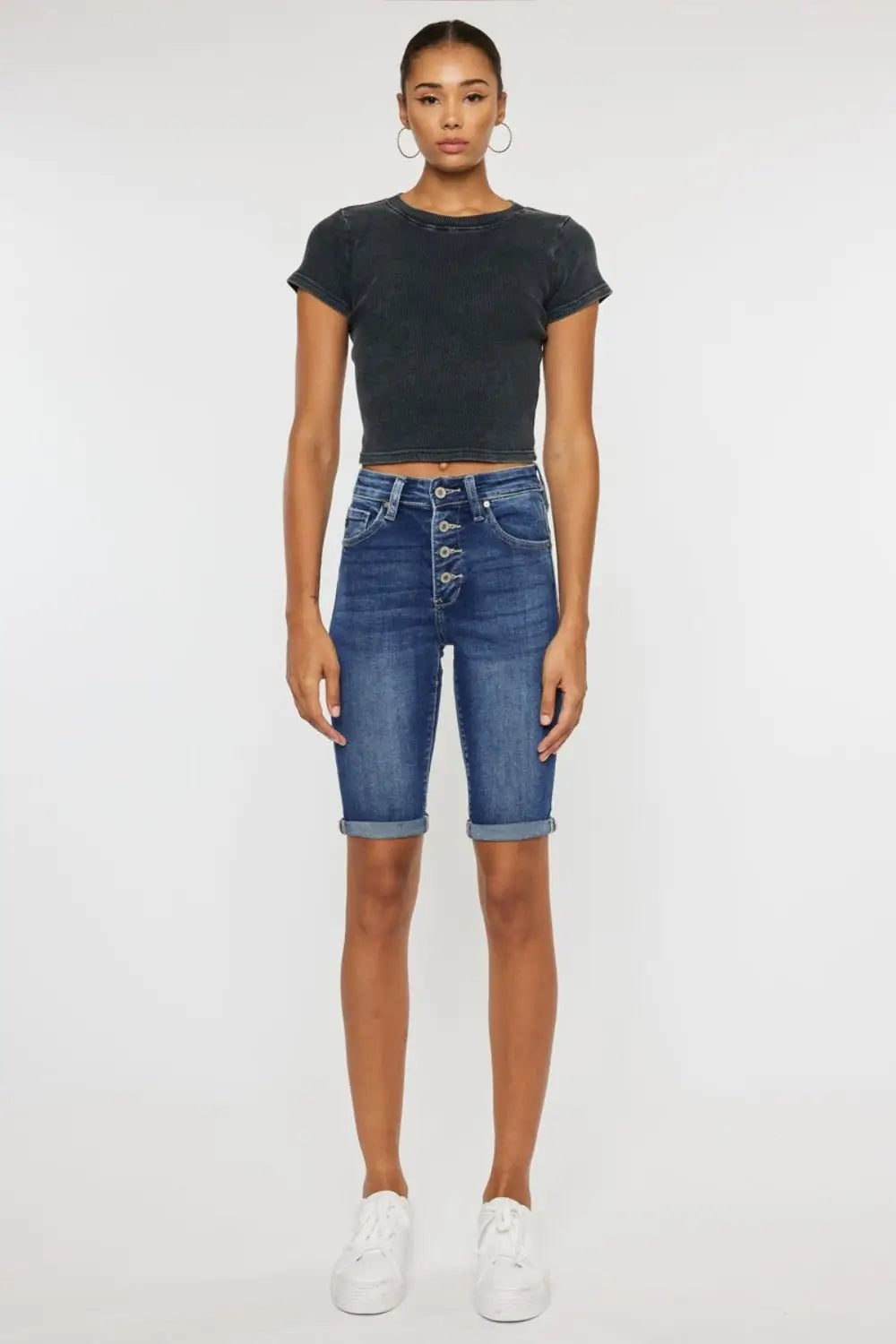 Cat's Whiskers Button Fly Denim Shorts - Denim Shorts