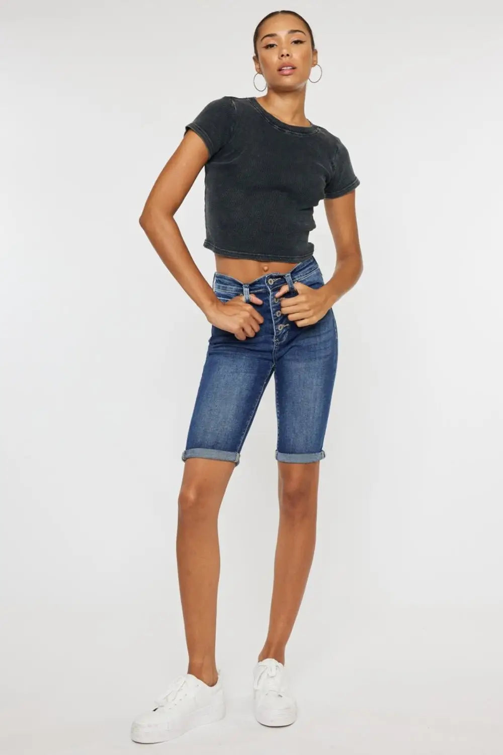 Cat's Whiskers Button Fly Denim Shorts - Denim Shorts