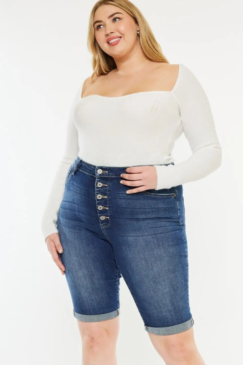 Cat's Whiskers Button Fly Denim Shorts - Denim Shorts