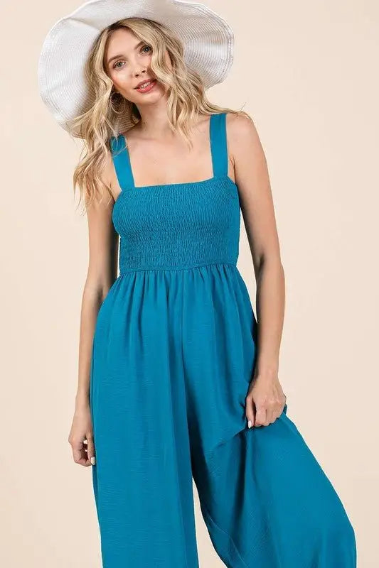 Cerulean Wide Strap Wide Leg Overalls - Overalls