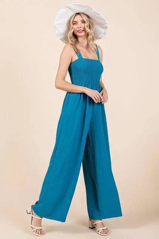 Cerulean Wide Strap Wide Leg Overalls - Overalls