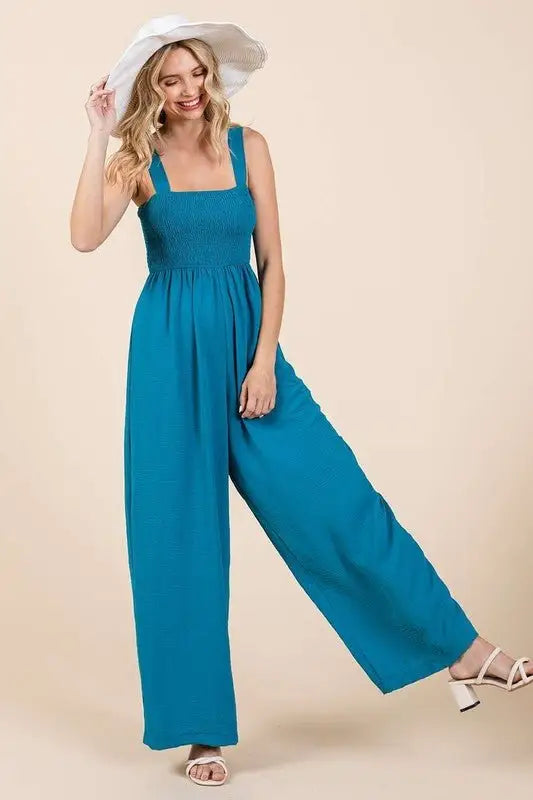 Cerulean Wide Strap Wide Leg Overalls - Overalls