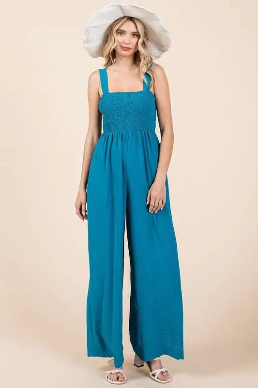 Cerulean Wide Strap Wide Leg Overalls - Overalls