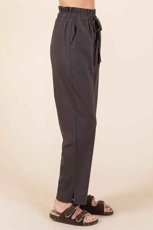Charcoal Paperbag Waist Straight Pants - Pants