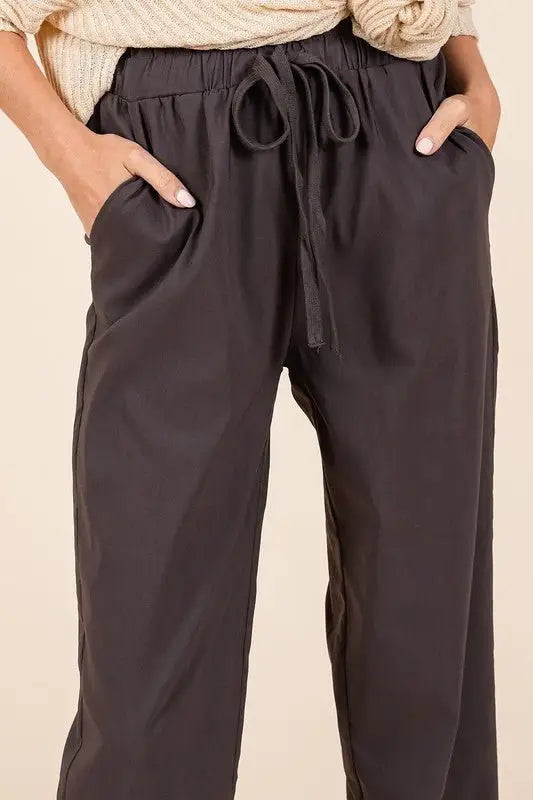 Charcoal Paperbag Waist Straight Pants - Pants