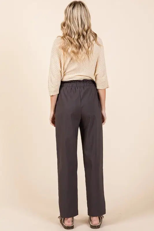Charcoal Paperbag Waist Straight Pants - Pants