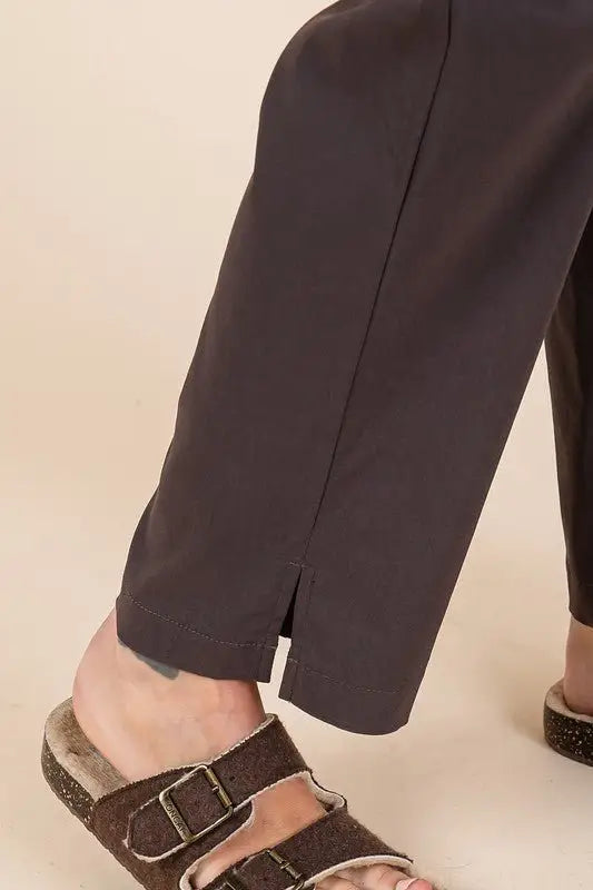 Charcoal Paperbag Waist Straight Pants - Pants