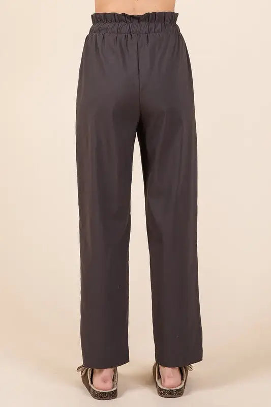 Charcoal Paperbag Waist Straight Pants - Pants