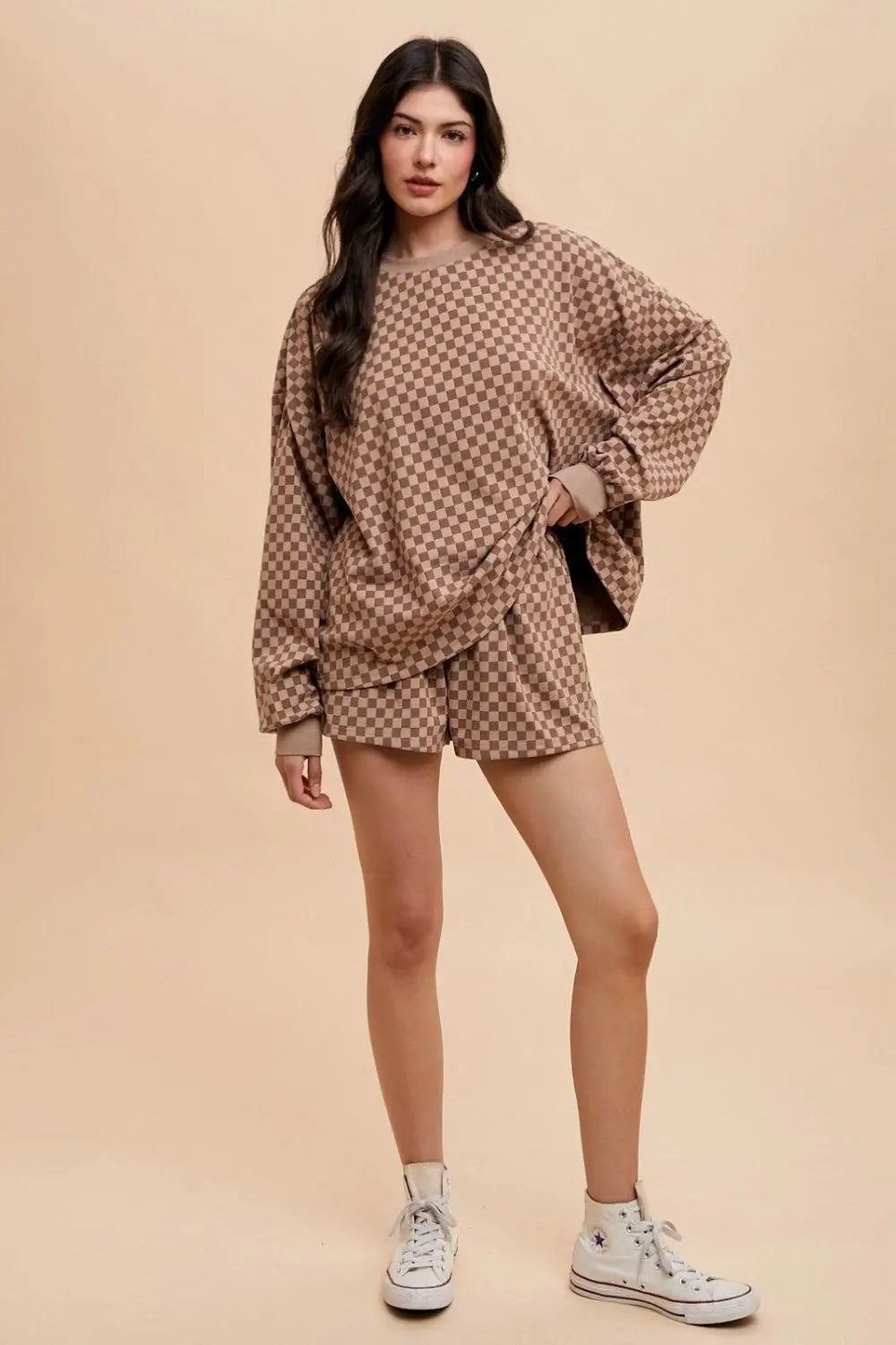 Checkered Mocha Top and Shorts Set - Eclectage