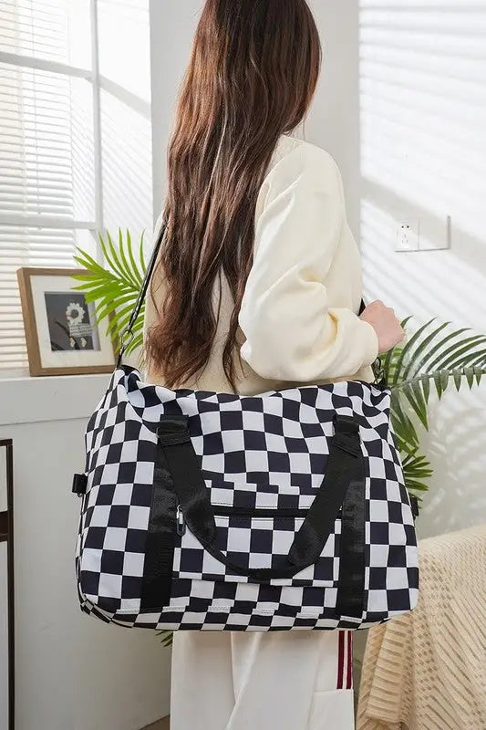 Checkered Multi-Pocket Travel Bag - Eclectage