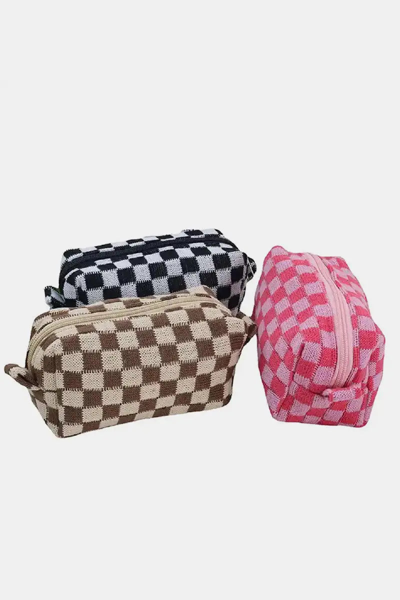Checkered Pattern Knitted Cosmetic Pouch - Eclectage