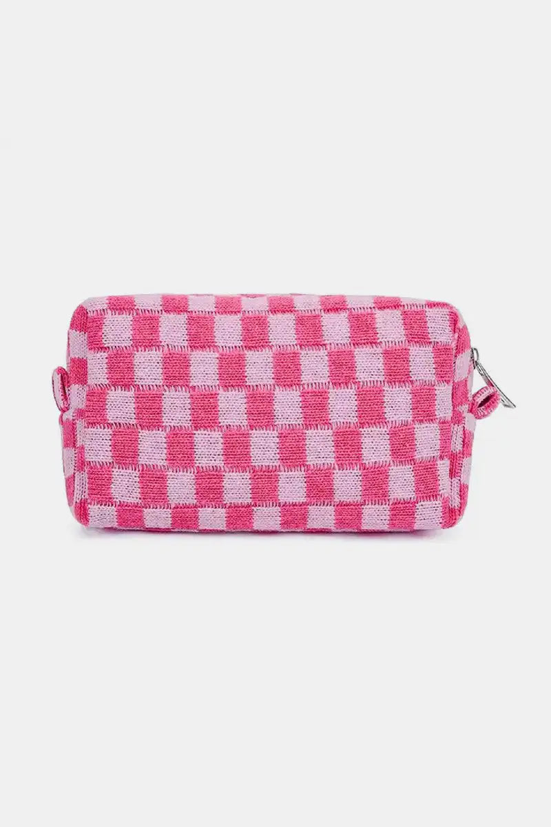 Checkered Pattern Knitted Cosmetic Pouch - Eclectage