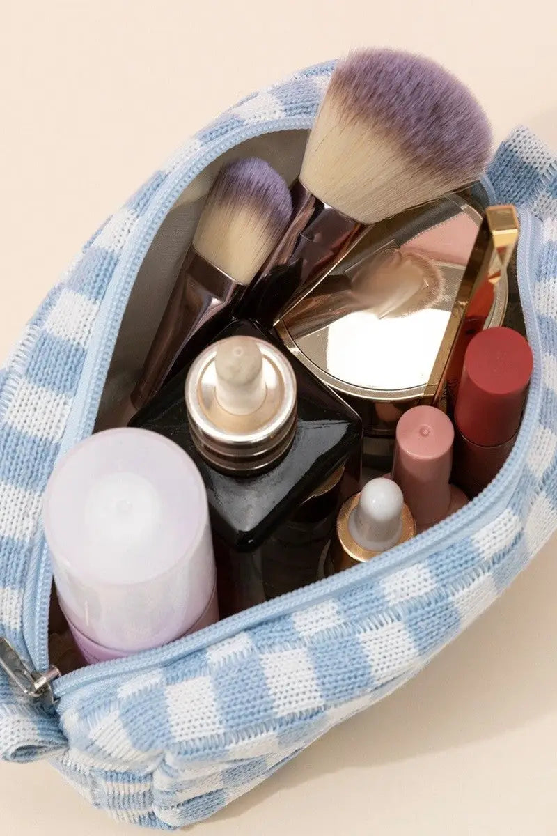 Checkered Pattern Knitted Cosmetic Pouch - Eclectage