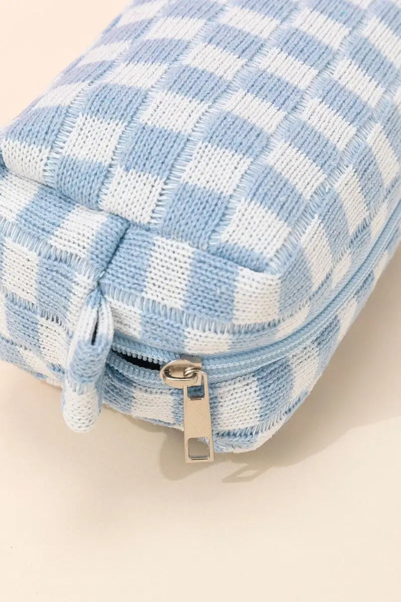Checkered Pattern Knitted Cosmetic Pouch - Eclectage