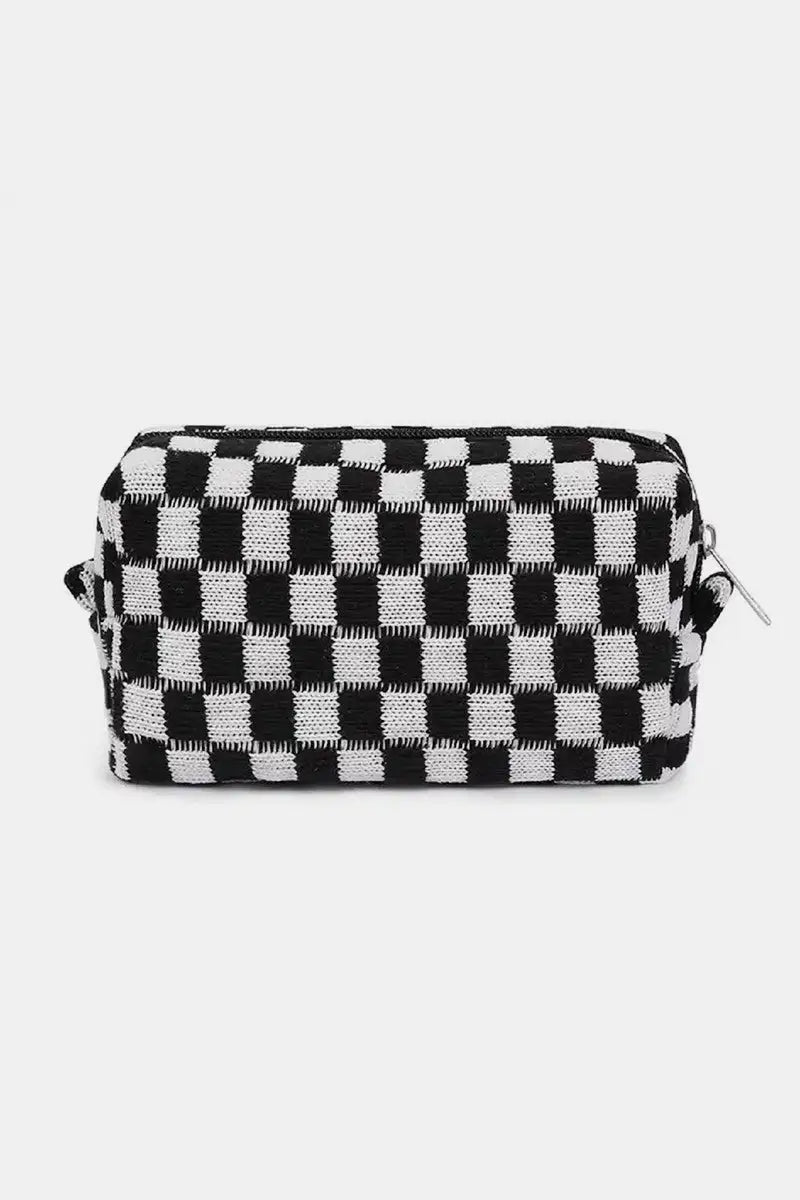 Checkered Pattern Knitted Cosmetic Pouch - Eclectage