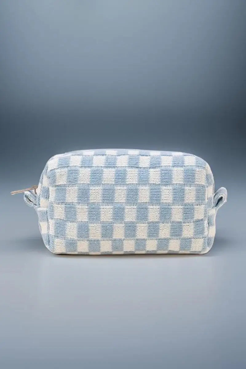 Checkered Pattern Knitted Cosmetic Pouch - Eclectage
