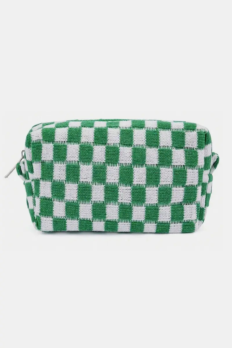 Checkered Pattern Knitted Cosmetic Pouch - Eclectage