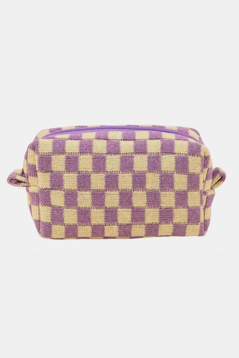 Checkered Pattern Knitted Cosmetic Pouch - Eclectage