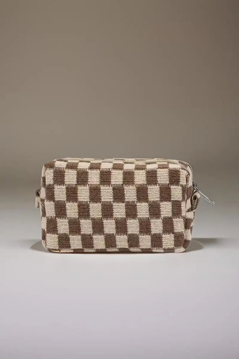 Checkered Pattern Knitted Cosmetic Pouch - Eclectage