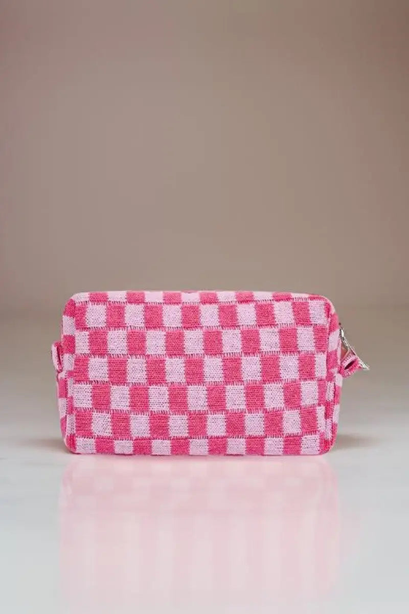 Checkered Pattern Knitted Cosmetic Pouch - Eclectage
