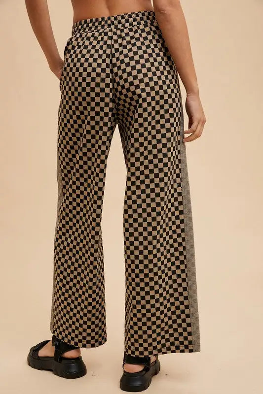 Checkered Wide Leg Camel Pants - Eclectage