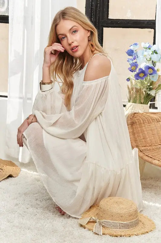 Cold Shoulder Balloon Sleeve Mini Dress - Eclectage