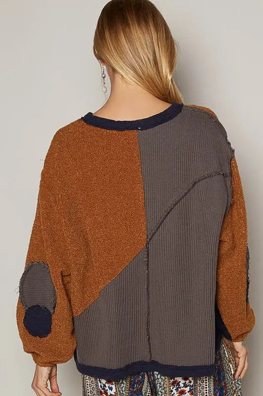 POL Color Block Half Zip Dropped Shoulder Sweatshirt - Eclectage
