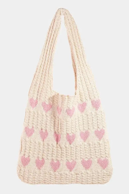 Contrast Heart Crochet Tote Bag - Eclectage