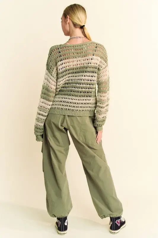 Contrast Striped Crochet Knit Sweater - Eclectage