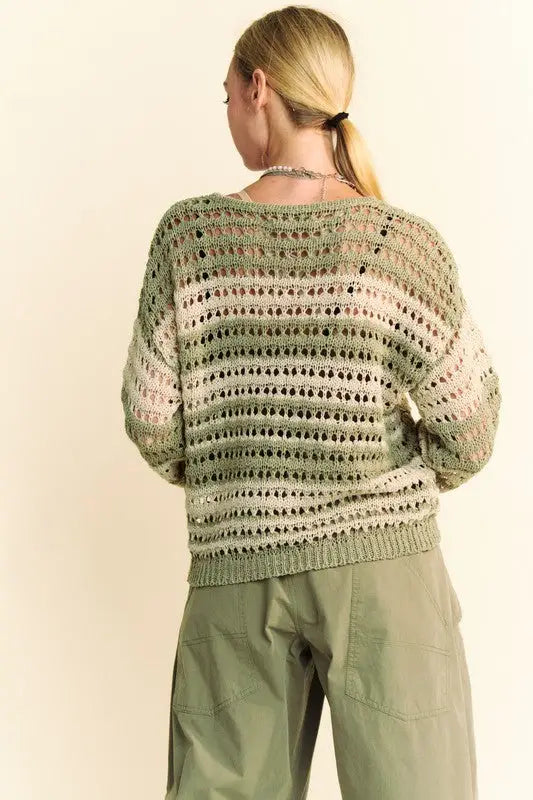 Contrast Striped Crochet Knit Sweater - Eclectage