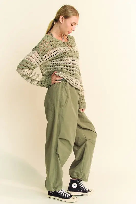 Contrast Striped Crochet Knit Sweater - Eclectage
