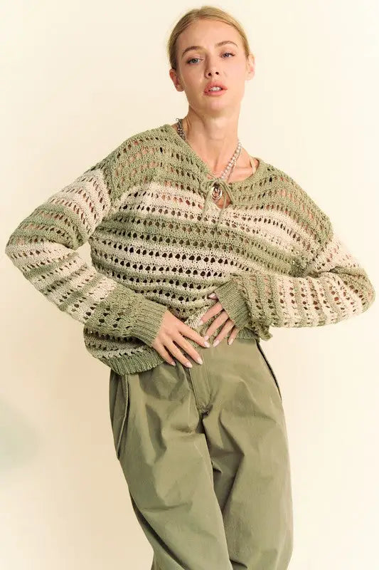 Contrast Striped Crochet Knit Sweater - Eclectage